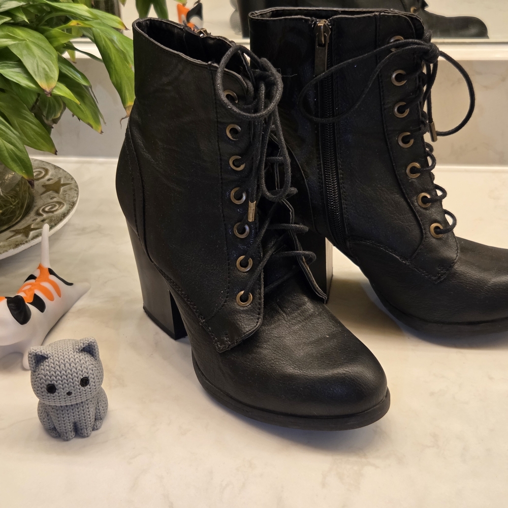 Black Lace-Up Ankle Boots